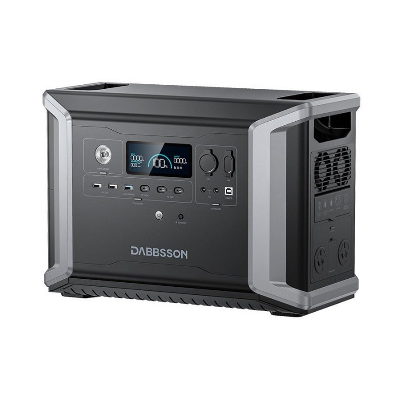 Dabbsson DBS2300 portable power station right angle view with multiple charging ports