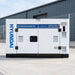 Hyundai DHY12000XSEM-RS 10kVA water-cooled diesel generator installed on a concrete pad outside a commercial facility