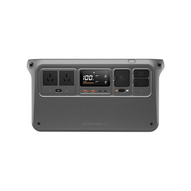Front view of the DJI Power 1000 V2 with two AU wall sockets, USB-C and USB-A ports