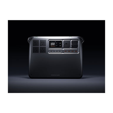 Front view of the DJI Power 2000 with four AU wall sockets, four USB-C ports and four USB-A ports