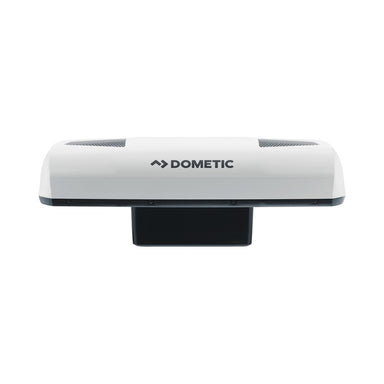 Front elevation of the Dometic CoolAir RTX 2000 showing its 308mm height and the roof hatch spigot underneath