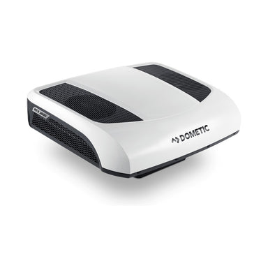 Dometic CoolAir RTX 2000 truck parking cooler at a three-quarter angle showing the white shell and twin black intake grilles