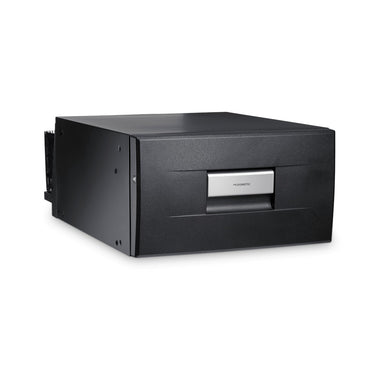 Front three-quarter view of the closed Dometic CoolMatic CD 30 drawer fridge