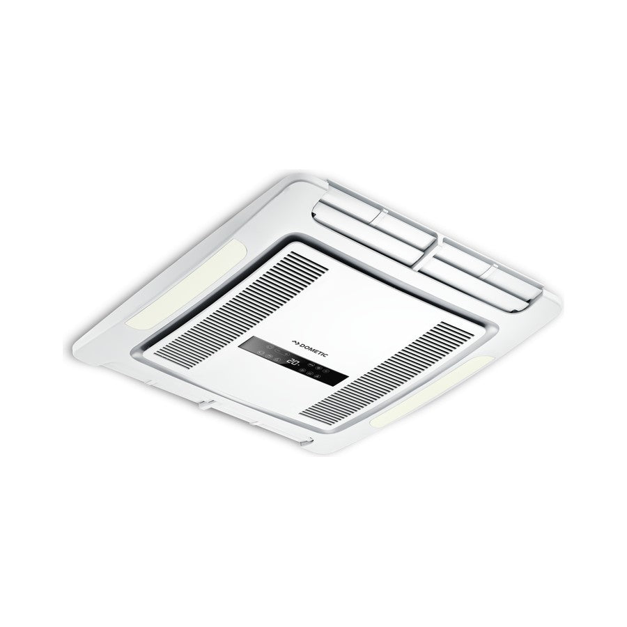 Dometic FreshJet FJZ Electronic ADB air distribution box showing the white ceiling panel, touch display and adjustable outlet vents