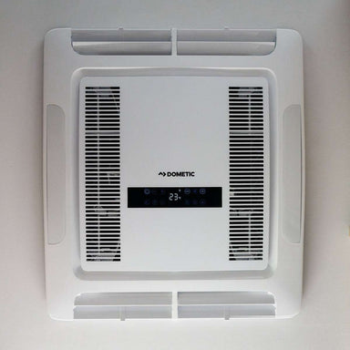 Dometic FreshJet FJZ Electronic ADB fitted flush into an RV ceiling with the touch display showing 23 degrees