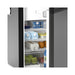 Milk, eggs and fruit on the shelves inside a Dometic NRX fridge cabinet
