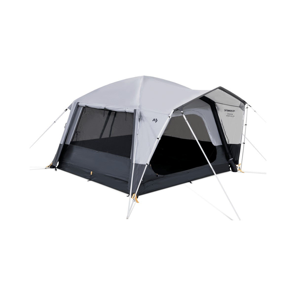 Front three-quarter view of the Dometic Reunion FTG 4x4 Redux with the canopy pole up and the mesh doors open