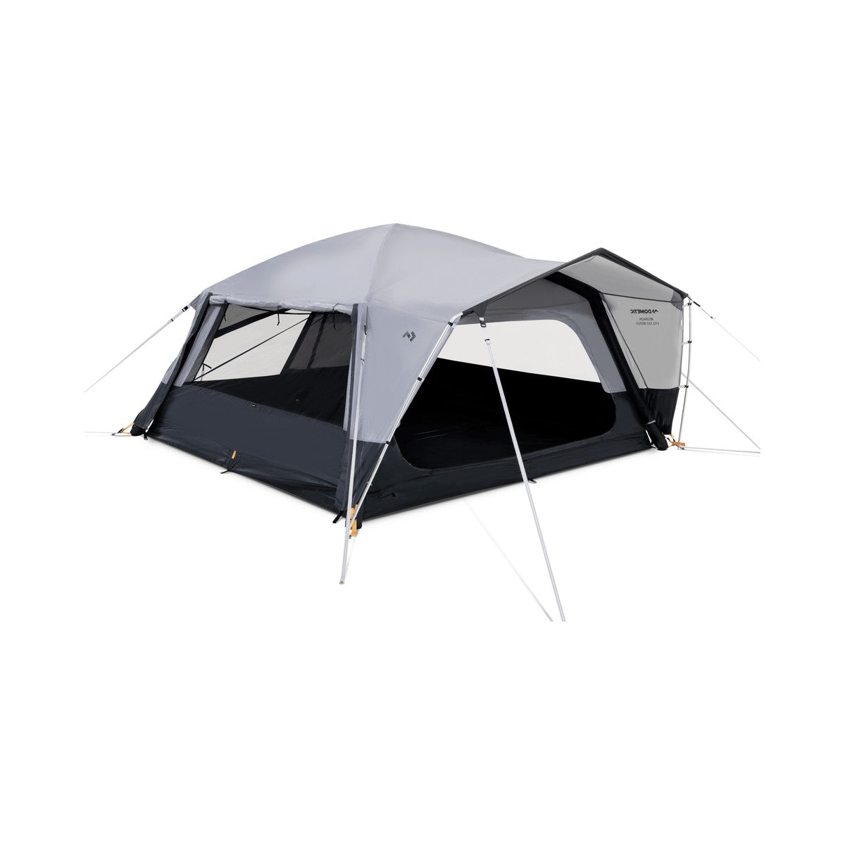 Front three-quarter view of the Dometic Reunion FTG 5x5 Redux with the canopy pole up and the mesh doors open