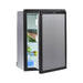Dometic RM 2356 single-door caravan fridge with the door open, food on the shelves and the internal freezer box