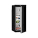 Dometic RUA 5308X single-door caravan fridge with the door open and food inside, showing the full-height silver door handle