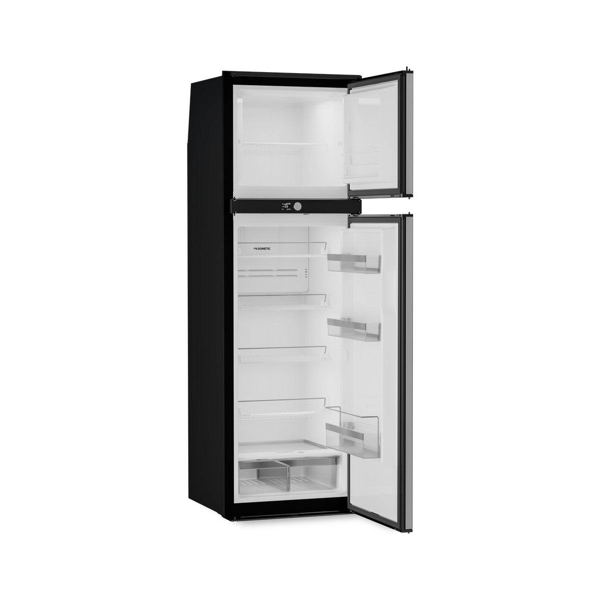 Dometic RUA 8508X with both doors open on an empty interior, showing the black door handles