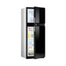 Dometic RUC 6408X upright caravan fridge with the freezer and fridge doors open, showing shelves and door racks