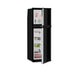 Dometic RUC 6508X caravan fridge with both doors open and silver handles, freezer on top and stocked fridge below