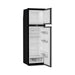 Dometic RUC 8508X caravan fridge with both doors open and black handles, showing empty shelves and door racks
