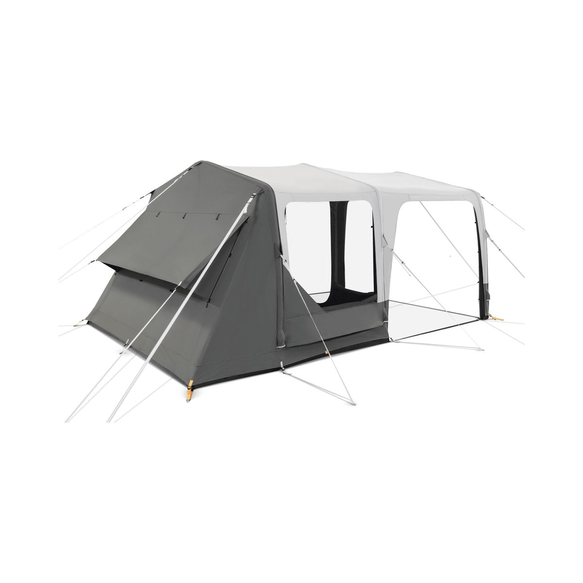 Rear three-quarter view of the Dometic Santorini FTK 2x4 TC showing the gusseted rear ventilation panel