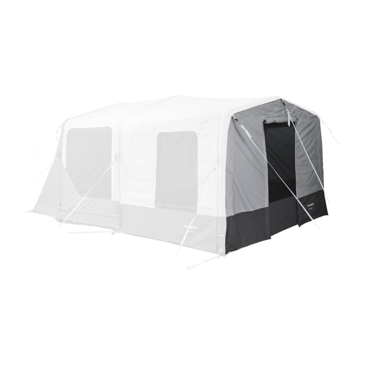 Diagram of the Santorini FTK with the front door panel shaded and the rest of the tent faded out