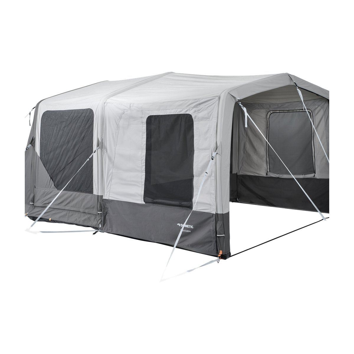 Santorini FTK tent pitched with both sidewall panels fitted to the canopy, three-quarter view