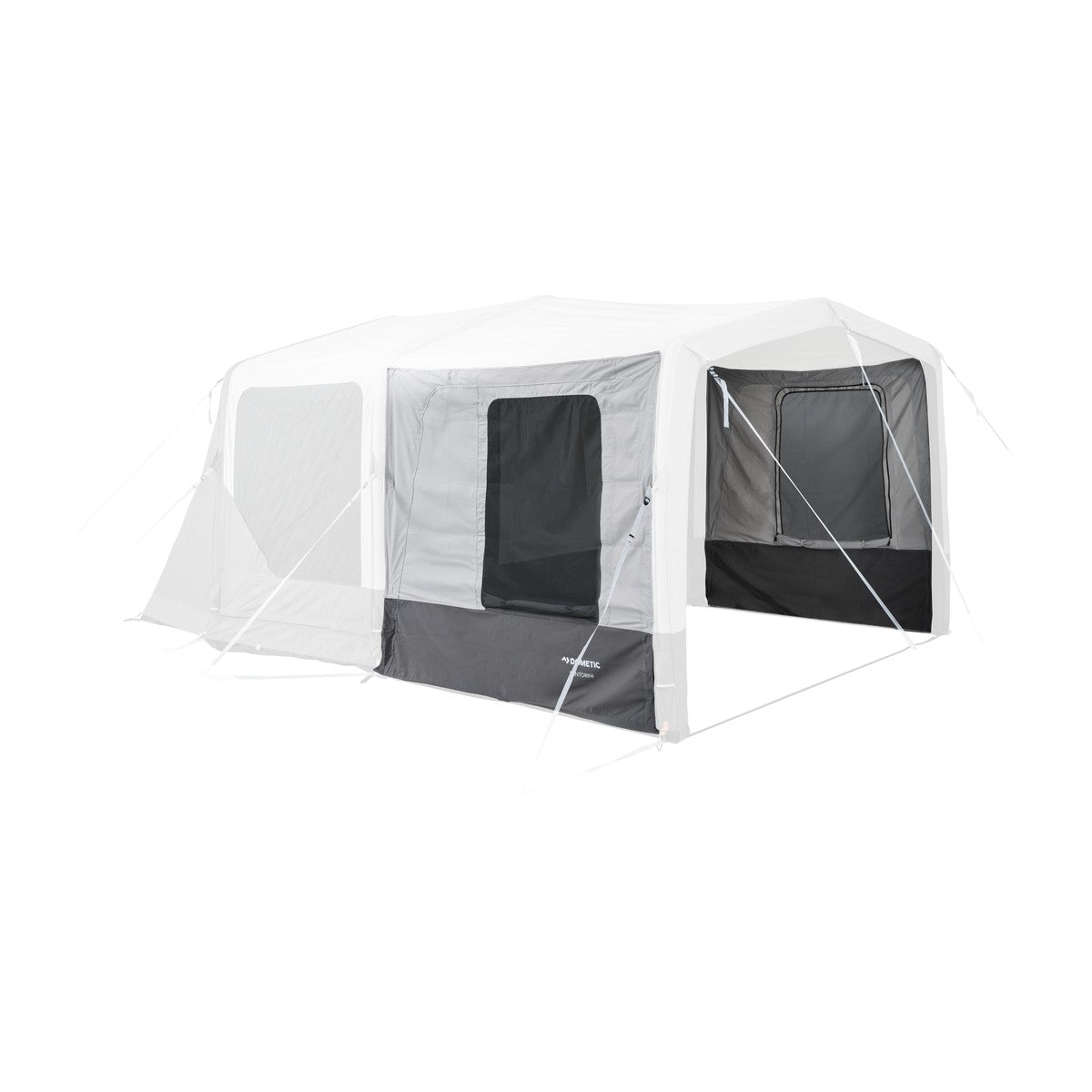 Diagram of the Santorini FTK with the two sidewall panels shaded and the rest of the tent faded out
