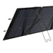 Side view of EcoFlow 160W bifacial solar panel with stand and connectors