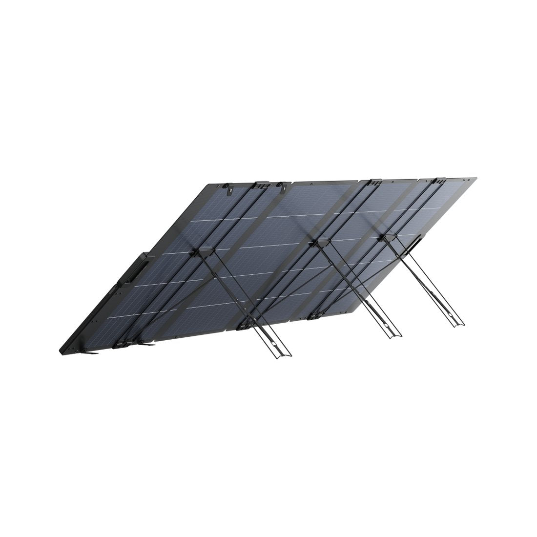 EcoFlow 400W Lightweight Bifacial solar panel on its adjustable stand set to 45 degrees, rear view
