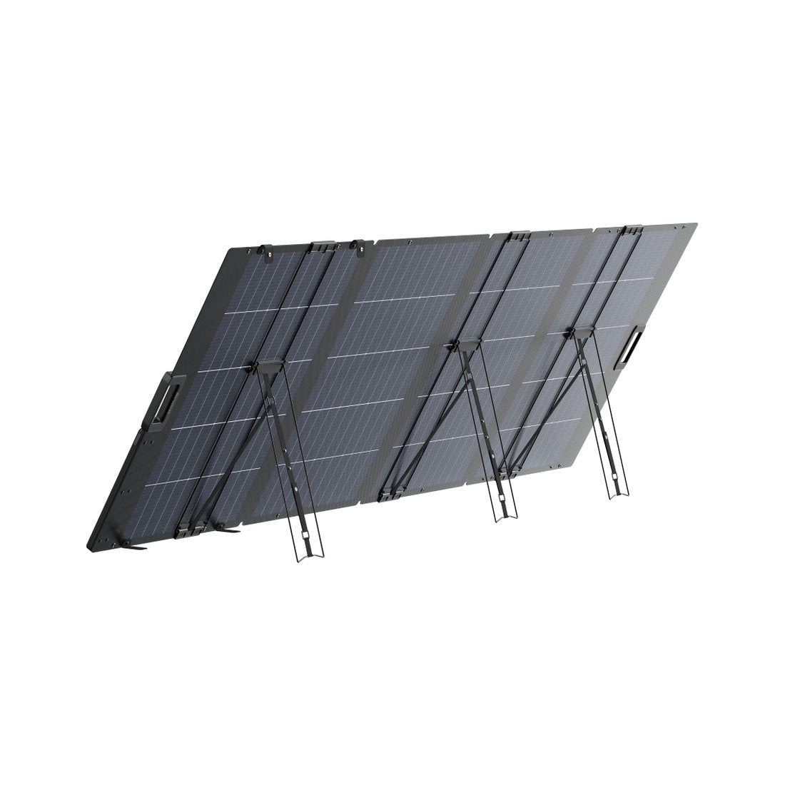 EcoFlow 400W Lightweight Bifacial solar panel on its adjustable stand set to 60 degrees, rear view