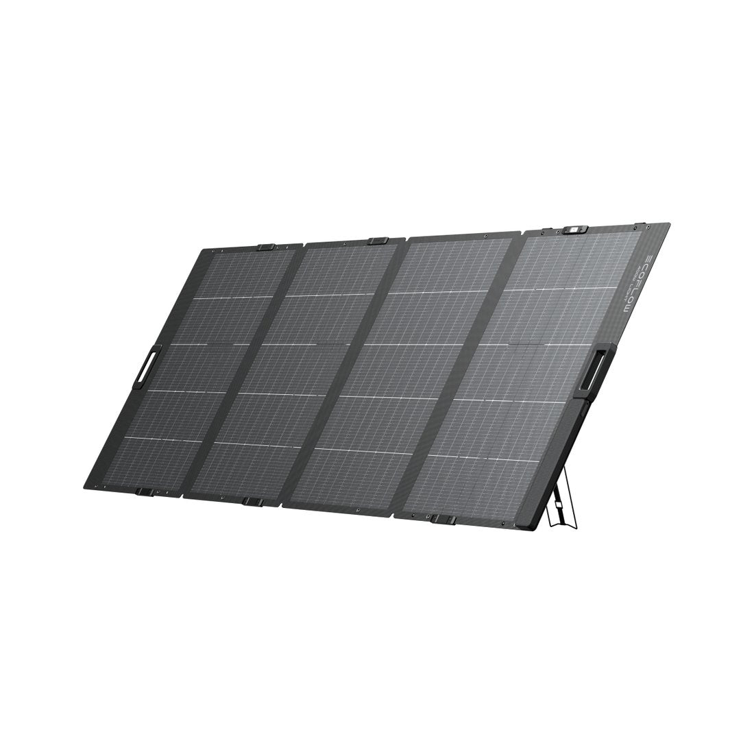 EcoFlow 400W Lightweight Bifacial solar panel unfolded and standing on its kickstand, right side profile view