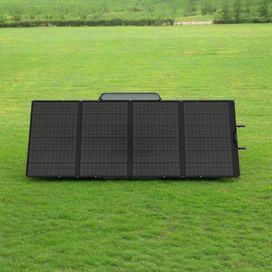 EcoFlow 400W solar panel with centre stand on grass.