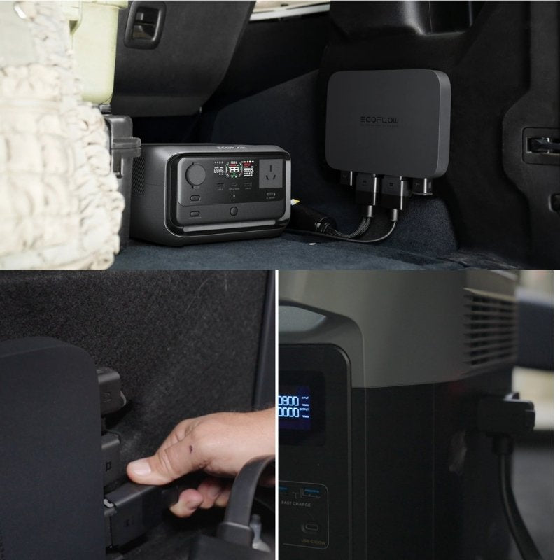EcoFlow Alternator Charger 500W installed in car powering portable power station