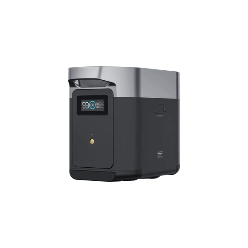 EcoFlow DELTA 2 Smart Extra Battery angled view showing display screen