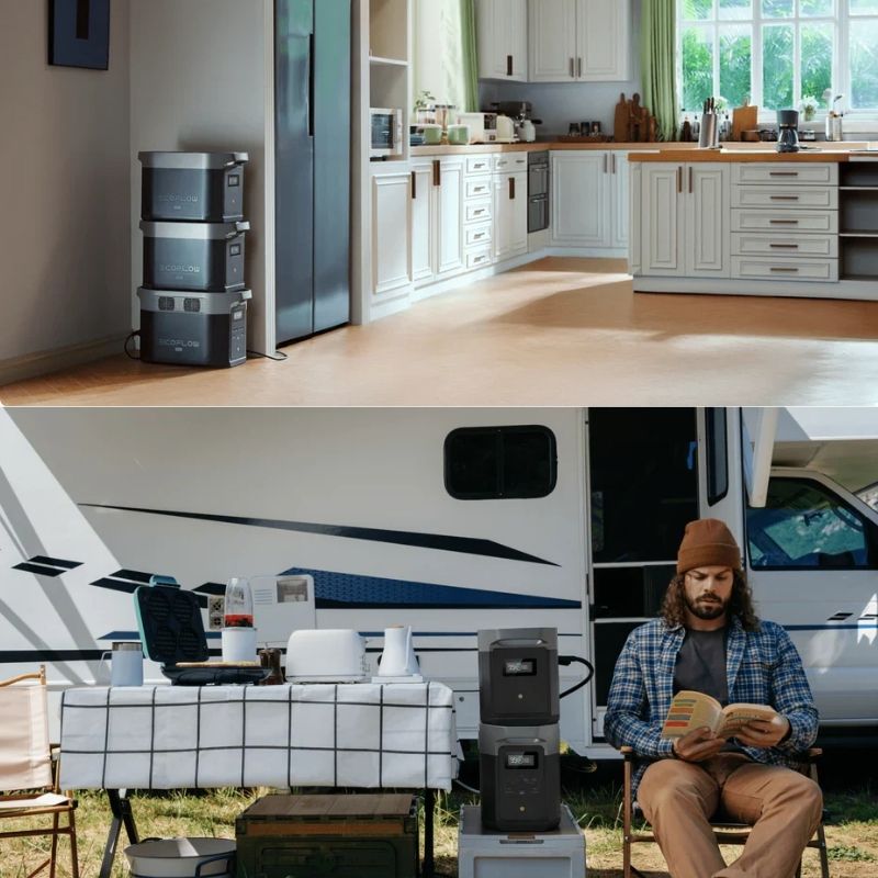 EcoFlow DELTA 2 Max Smart Extra Battery powering appliances at home and camper setup