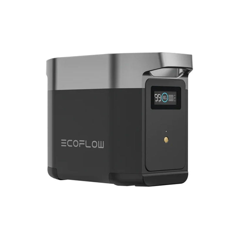 EcoFlow DELTA 2 Smart Extra Battery side angle showing handle and screen