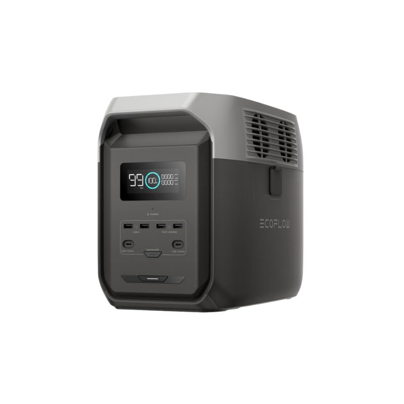 EcoFlow Delta 3 1500 portable power station with front-facing display and ports.