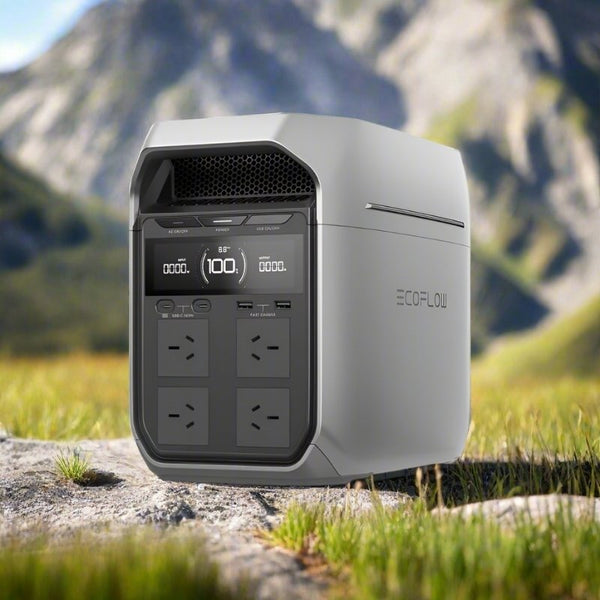 EcoFlow Delta 3 Plus portable power station showing AC outlets.
