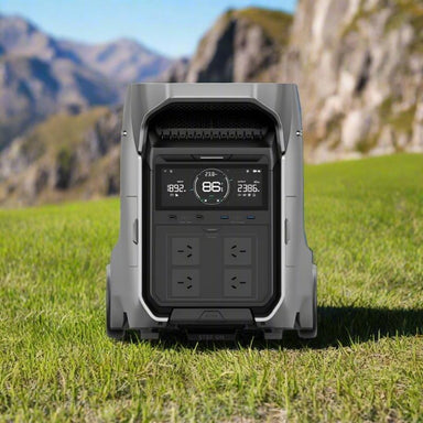 EcoFlow Delta Pro 3 front panel with AC outlets and display.