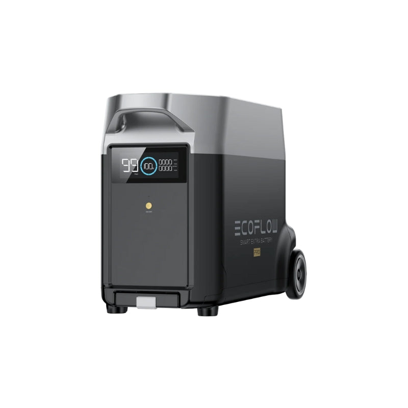 EcoFlow DELTA Pro Smart Extra Battery angled side view with display
