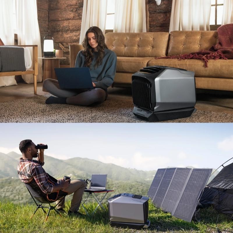 EcoFlow WAVE 2 Portable Air Conditioner with Heater used indoors and outdoors for comfort