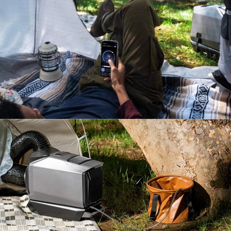 EcoFlow WAVE 3 Portable Air Conditioner controlled via app inside tent