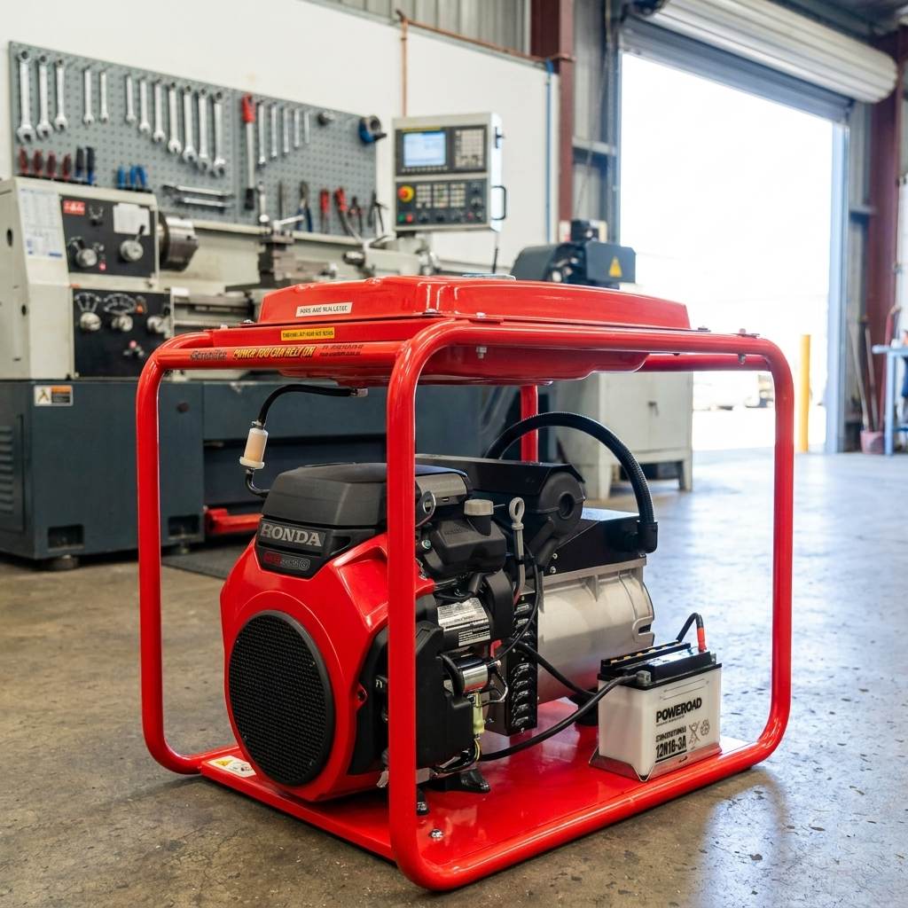 Genelite GH10000E-AVR 11kVA generator in an Australian commercial machine shop with a CNC lathe