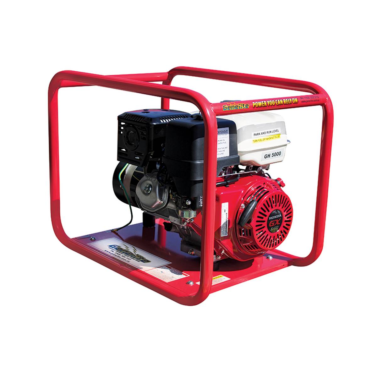 Right side view of the Genelite GH5000-AVR generator showing the Honda GX340 engine