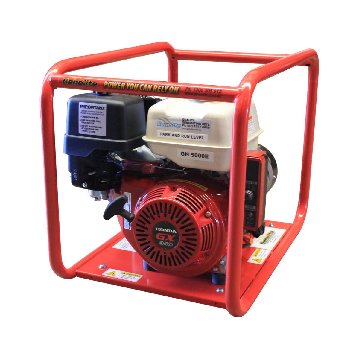 Front three-quarter view of the Genelite GH5000E electric start generator