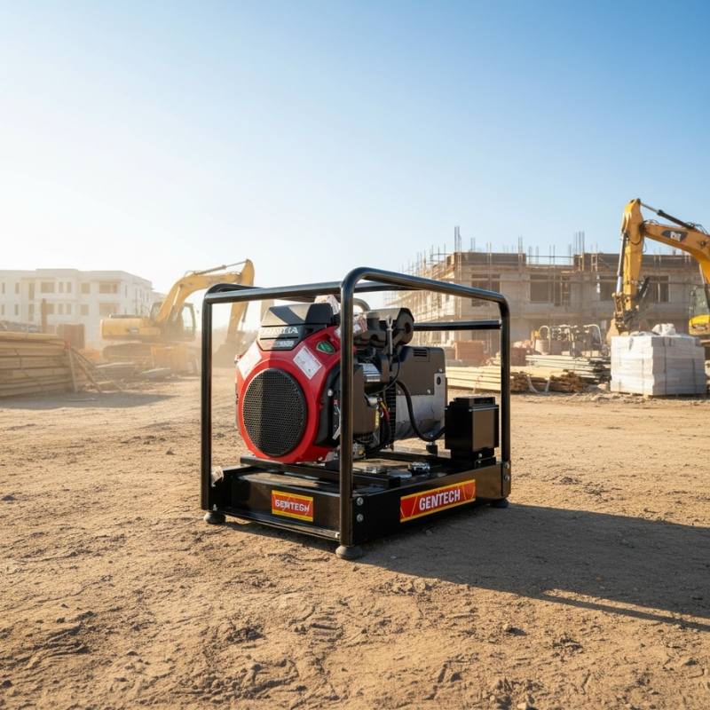 Gentech 10 kVA Honda Powered Generator EP10000HCREA operating at a construction site
