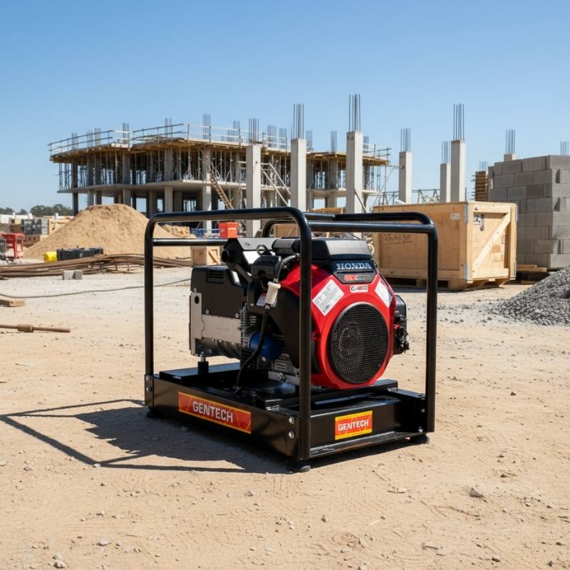 Gentech 15 kVA Honda powered generator with electric start in use on construction site
