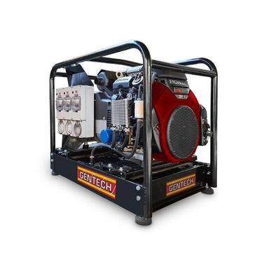 Gentech EP20000HSRE 20 kVA Honda generator side view showing engine and outlet setup
