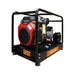 Close-up of Gentech EP11000HSRE 11 kVA Honda powered generator highlighting V-Twin engine, control panel, and solid steel frame for professional use.