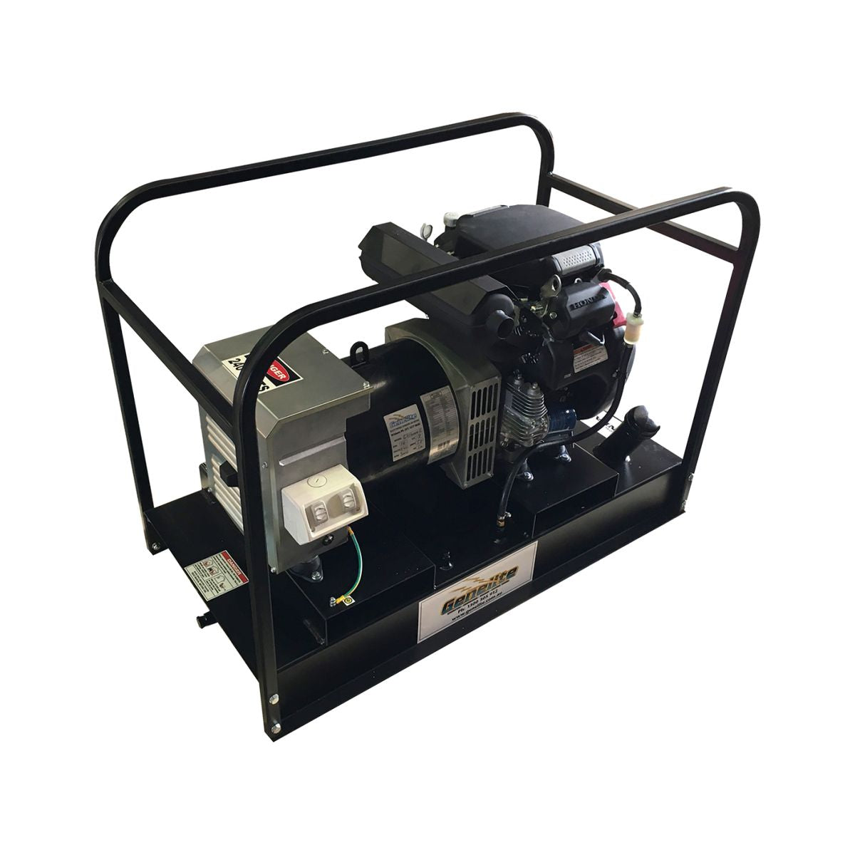 Side view of the Genelite GH12000E-FBT 12.5kVA generator showing the alternator and control panel