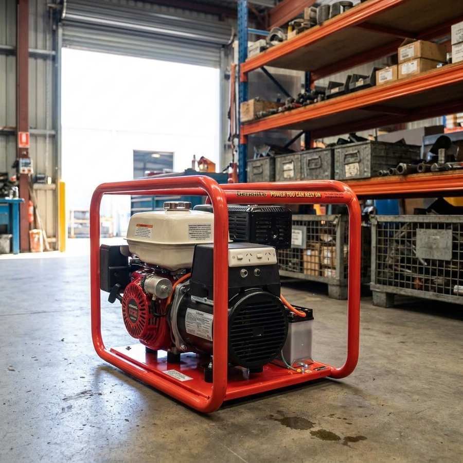 Genelite GH6000 7.5kVA generator in an Australian industrial maintenance workshop