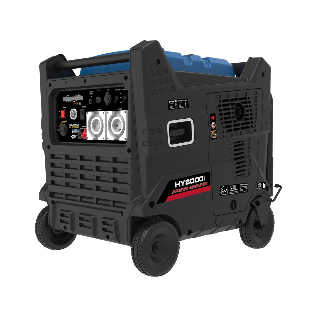 Angle view of the Hyundai HY8000i 10kVA inverter generator