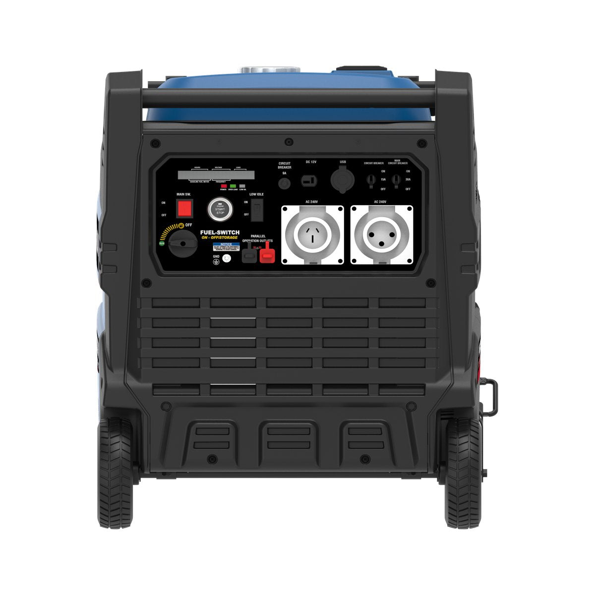 Rear view of the Hyundai HY8000i 10kVA inverter generator