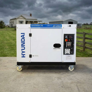 Hyundai DHY10000SE-LRS silenced diesel generator on a rural Australian farm property with a storm approaching