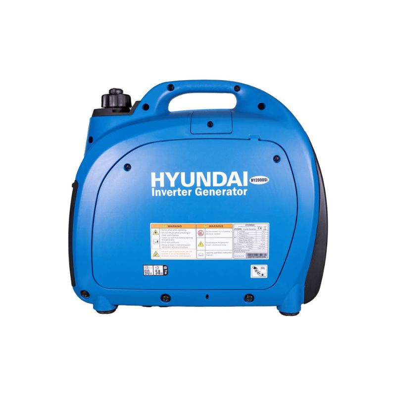 Back view of Hyundai HY2000Si showing safety and spec labels